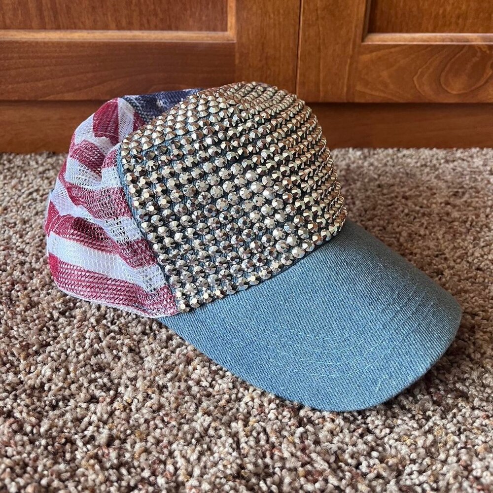 American Flag Rhinestone Y2K Cap 🇺🇸 - Picture 1 of 2